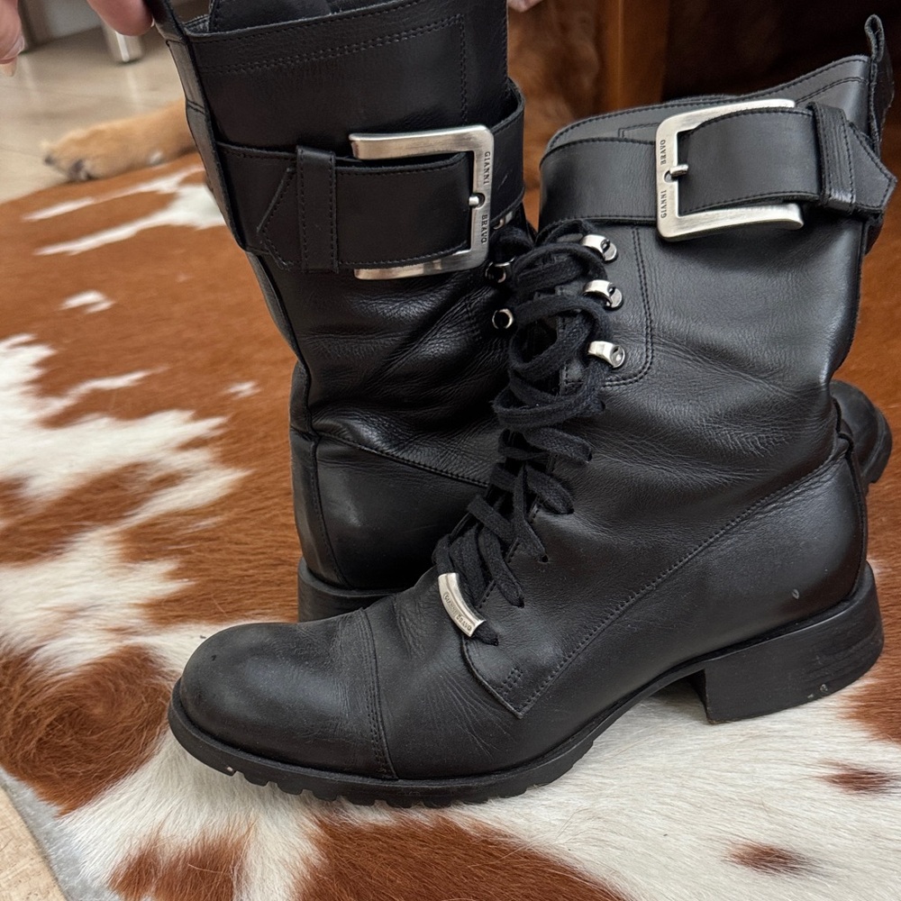 Stylish Black Leather Combat Boots